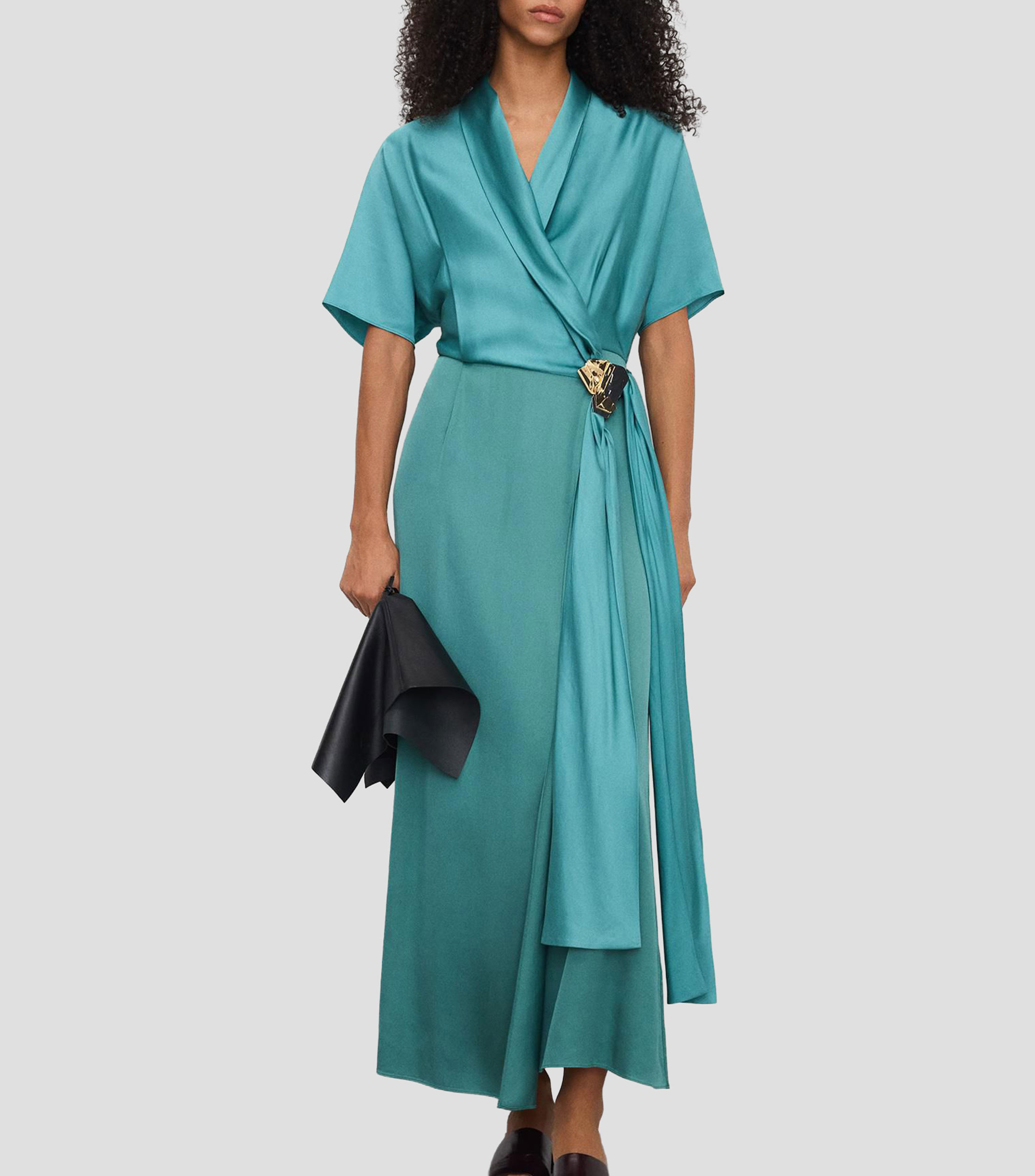 Vestido largo manga corta liso Mujer